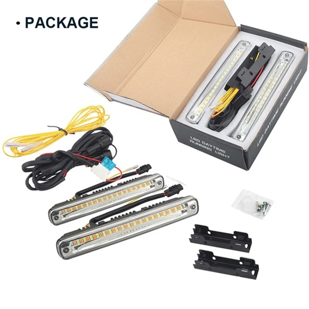 

2Pcs LED Car DRL Daytime Running Lights Waterproof Universal 12V Auto Headlight Sequential Turn Signal Yellow Flow Day Light