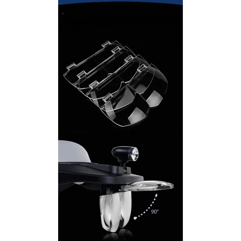 Lupa de pantalla de teléfono para soldadura manual montada en la cabeza, lupa con luces LED, abrazadera de soldadura, 4 grupos de lentes
