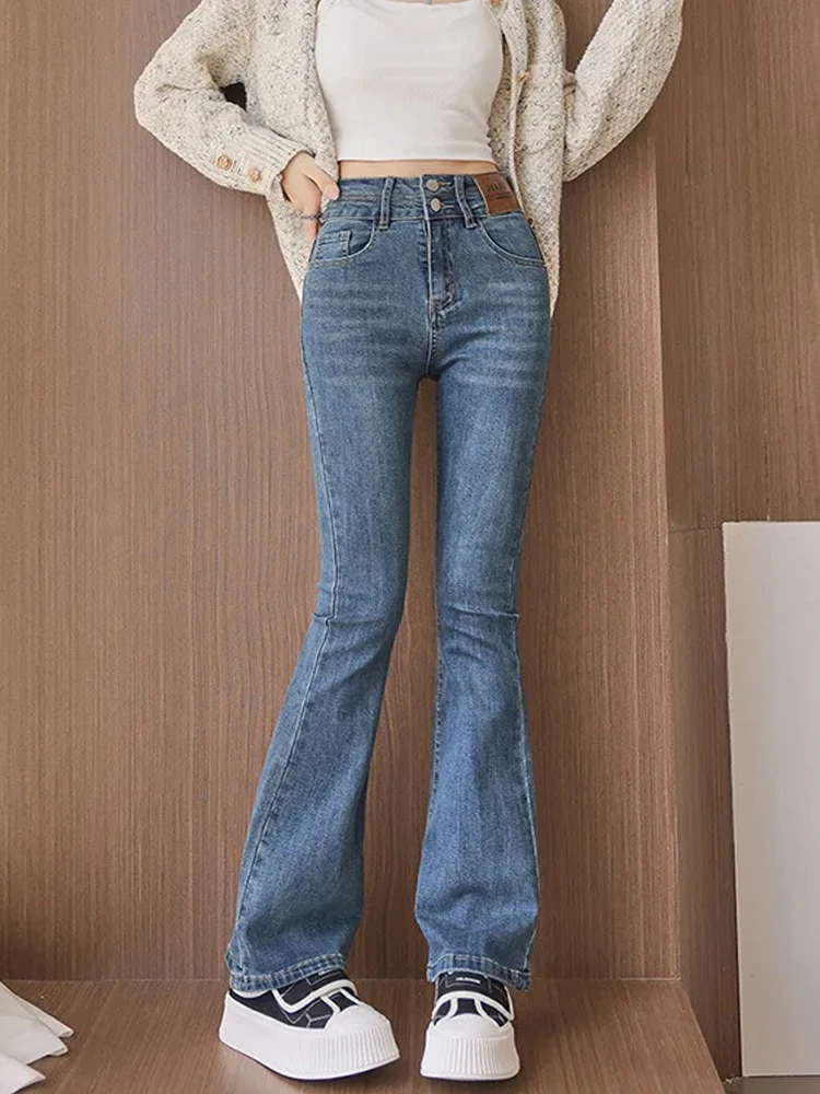 Spice Girl Flared Jeans Women's 2023 Autumn Winter High Waist Elastic Ladies Pants Boyfriend Jeans for Women Slouchy Jeans