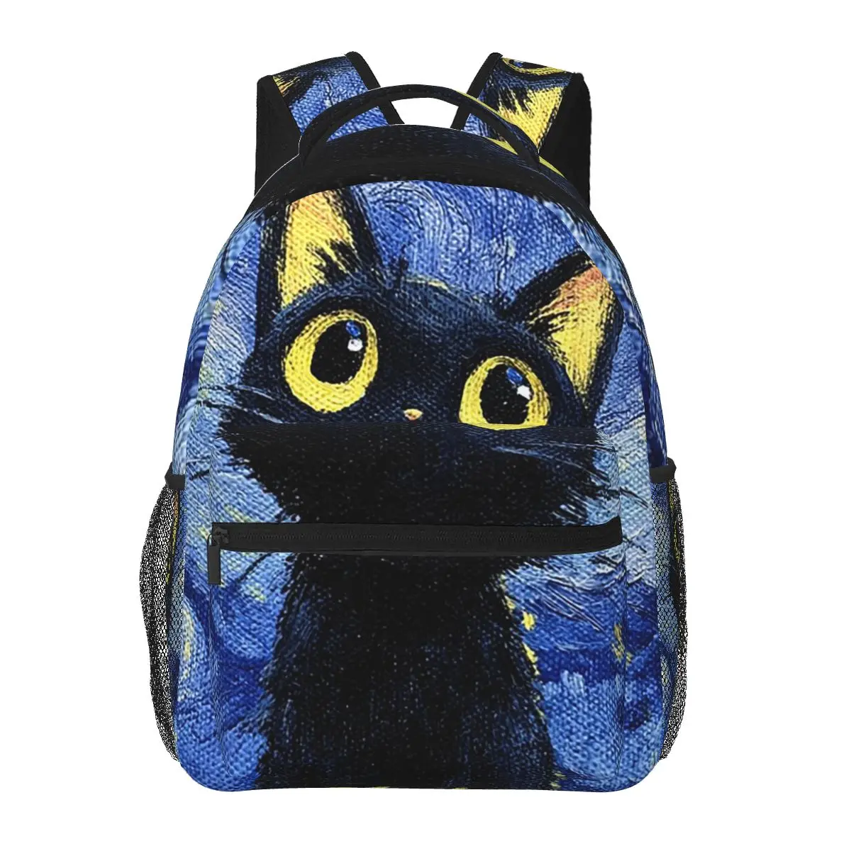 Black Cat Looking Up At The Starry Sky Student Backpack School Bag Hiking Travel Daypack for Men Women Bookbag Shoulder Bags