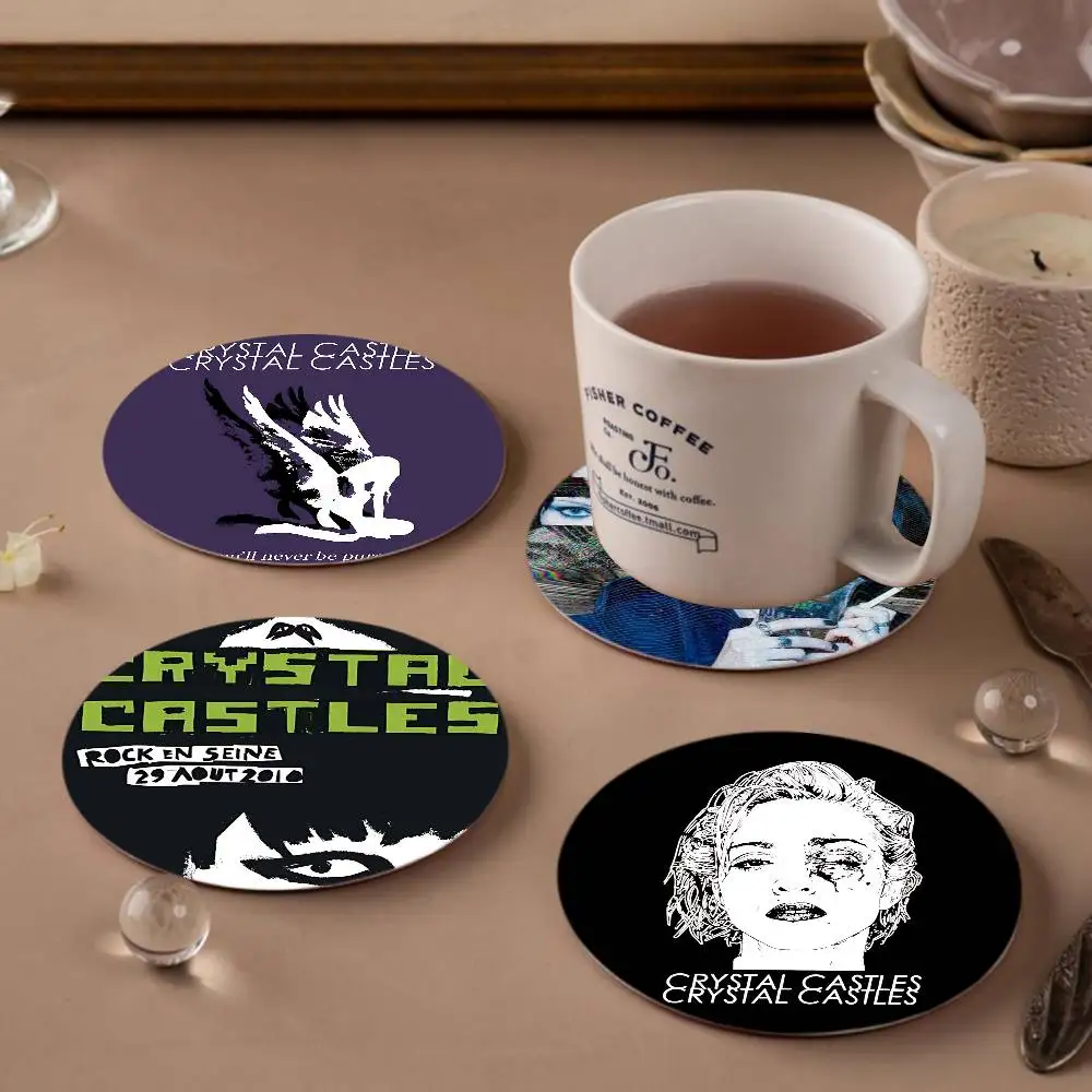 Band C-Crystal Castles Round Coasters Insulated Durable Cups Coffee Coaster Plate Mats Home and Decoration Kitchen Utensils