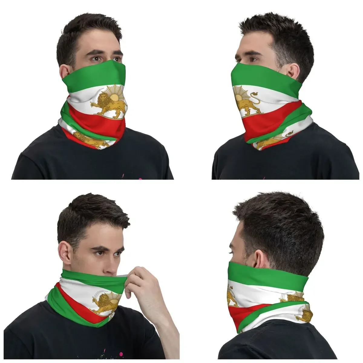 Emblem Of Iran Lion And Sun Flag Bandana Neck Warmer Women Men Winter Ski Hiking Scarf Gaiter Face Cover