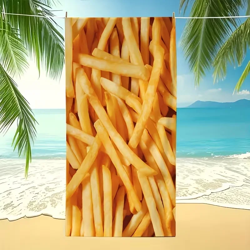 French Fry Patterned Beach Towel Suitable Beach Swimming Pool Bathroom Camping Travel Yoga Fitness Multi-functional Beach Towel