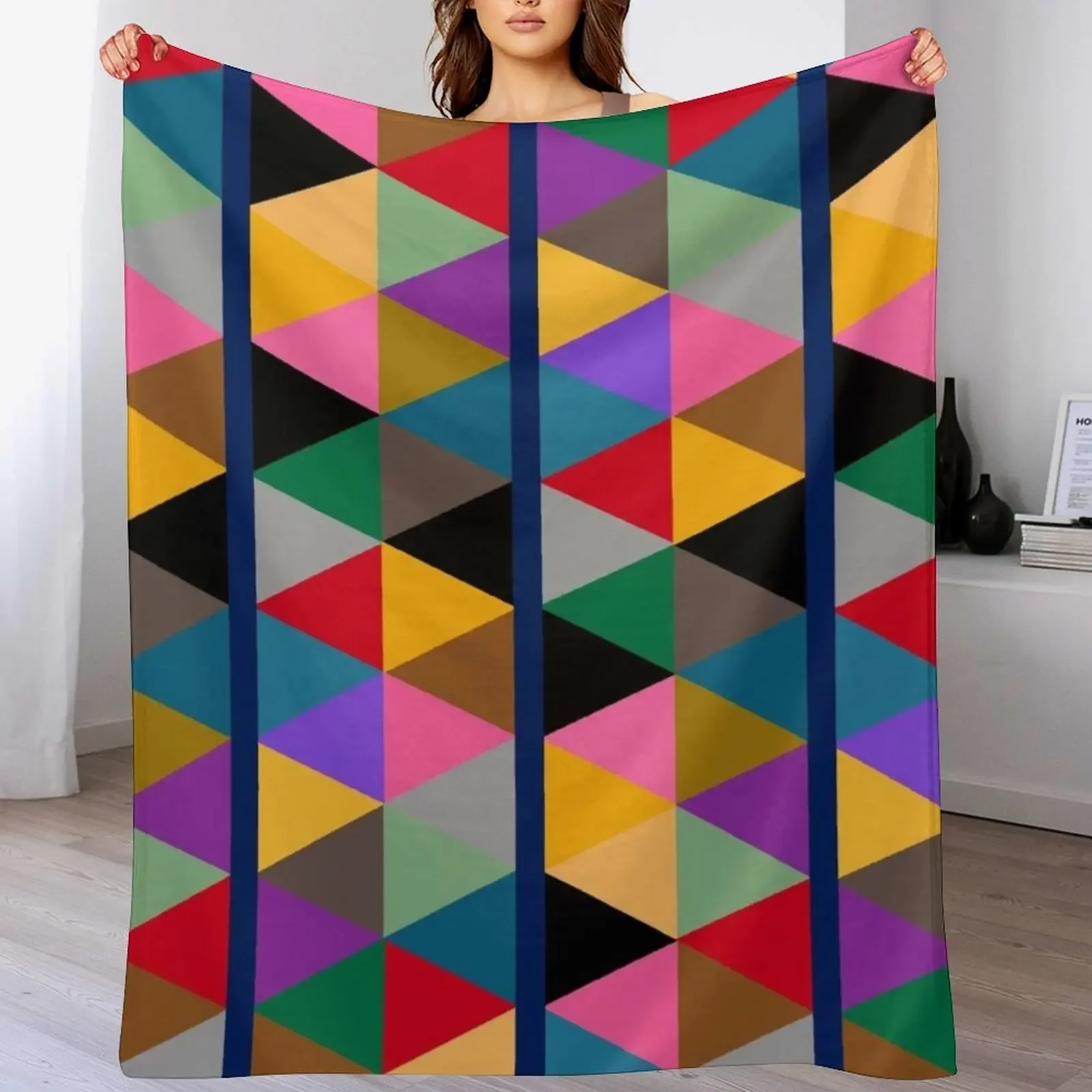 Geometric Bright Multi Colour Pattern Throw Blanket Compact Warm Blanket for Car Road Trip