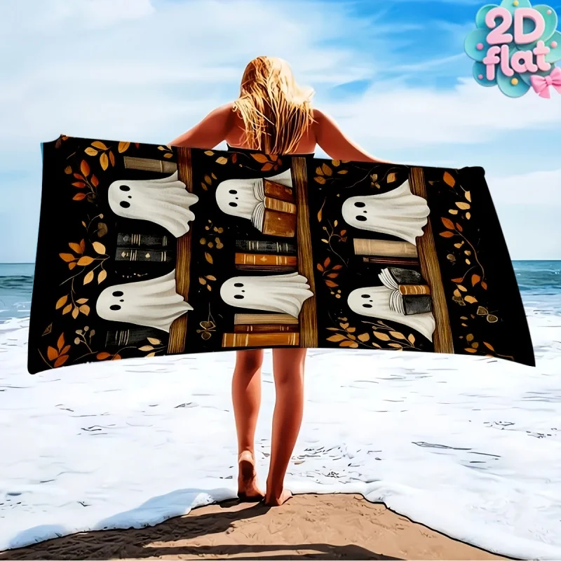Newest Beach Towel Vintage Book Ghost Leaf Print Black Base Beach Towel Soft Microfiber Quick Dry Swimming Bath Towel