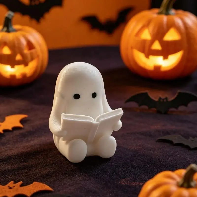 Halloween Ghost Figurine Set – Cute Reading Ghost/Phone Ghost Sculpture,Funny Holiday Party Decoration, Ideal Halloween Gift