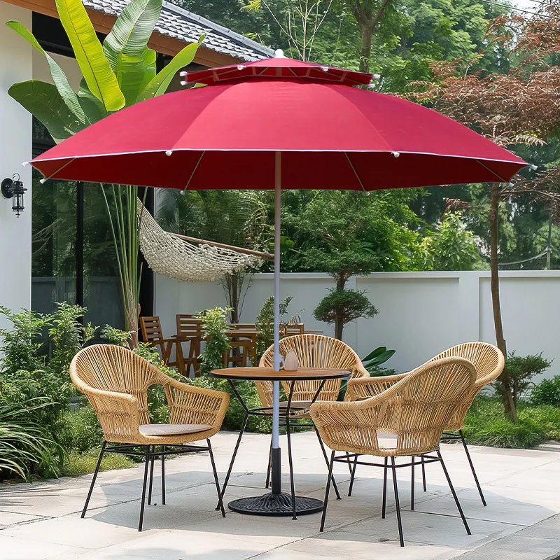 Outdoor Sun Umbrella with Heavy Duty Base Double Roof Polyester Fabric for Patio Garden Beach and Market Umbrella Stand