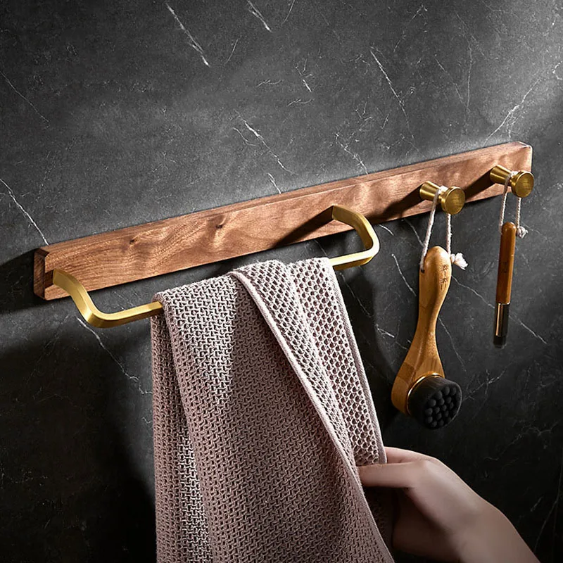 Walnut Bathroom Towel Rack Nordic Bathroom Towel Bar Towel Hook Bathroom Creative Solid Wood Towel Hanging Rack
