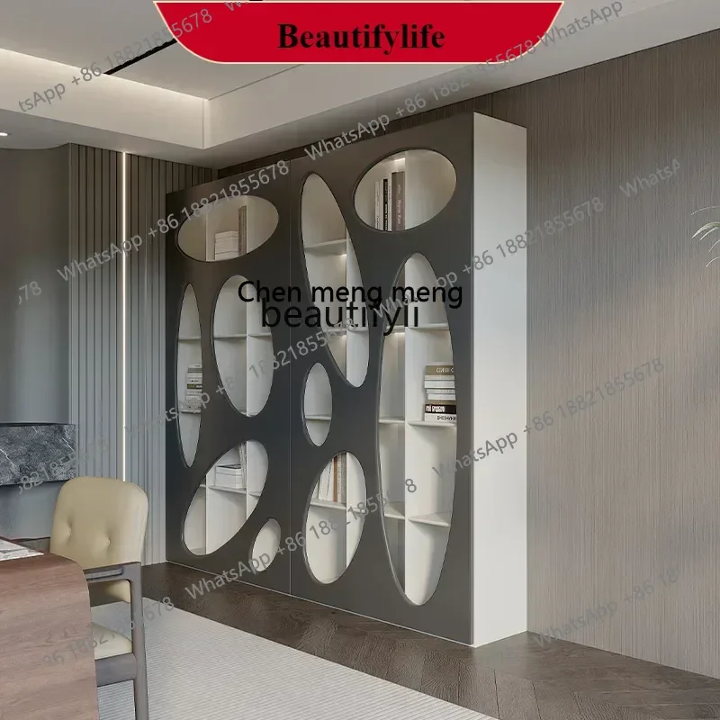 

G153 Italian minimalist solid wood study bookcase combination, modern simple villa light luxury bookshelf Y1