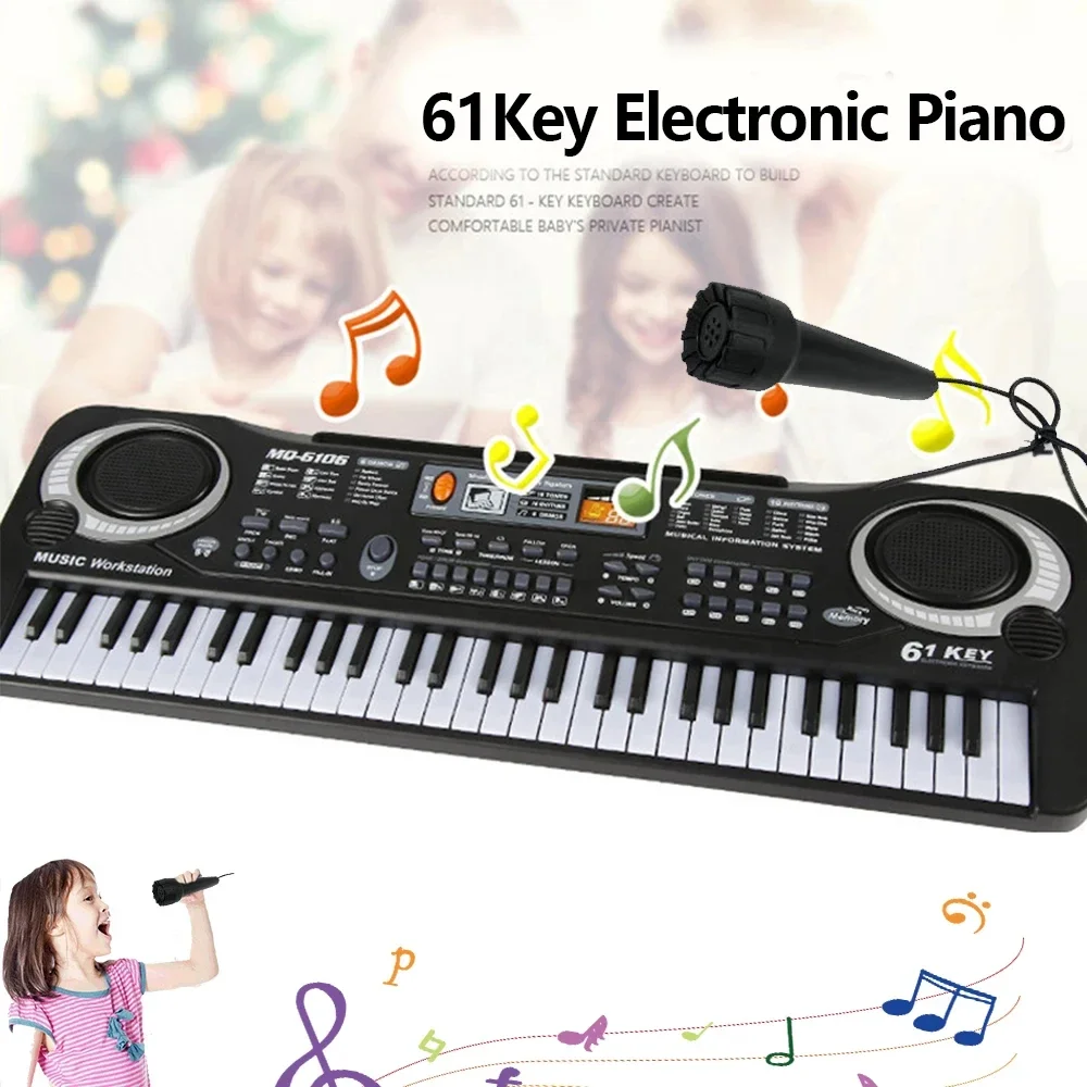 Piano eletrônico com microfone para crianças, 61 teclas, brinquedos educativos, instrumento musical, presente para crianças, venda quente, novo