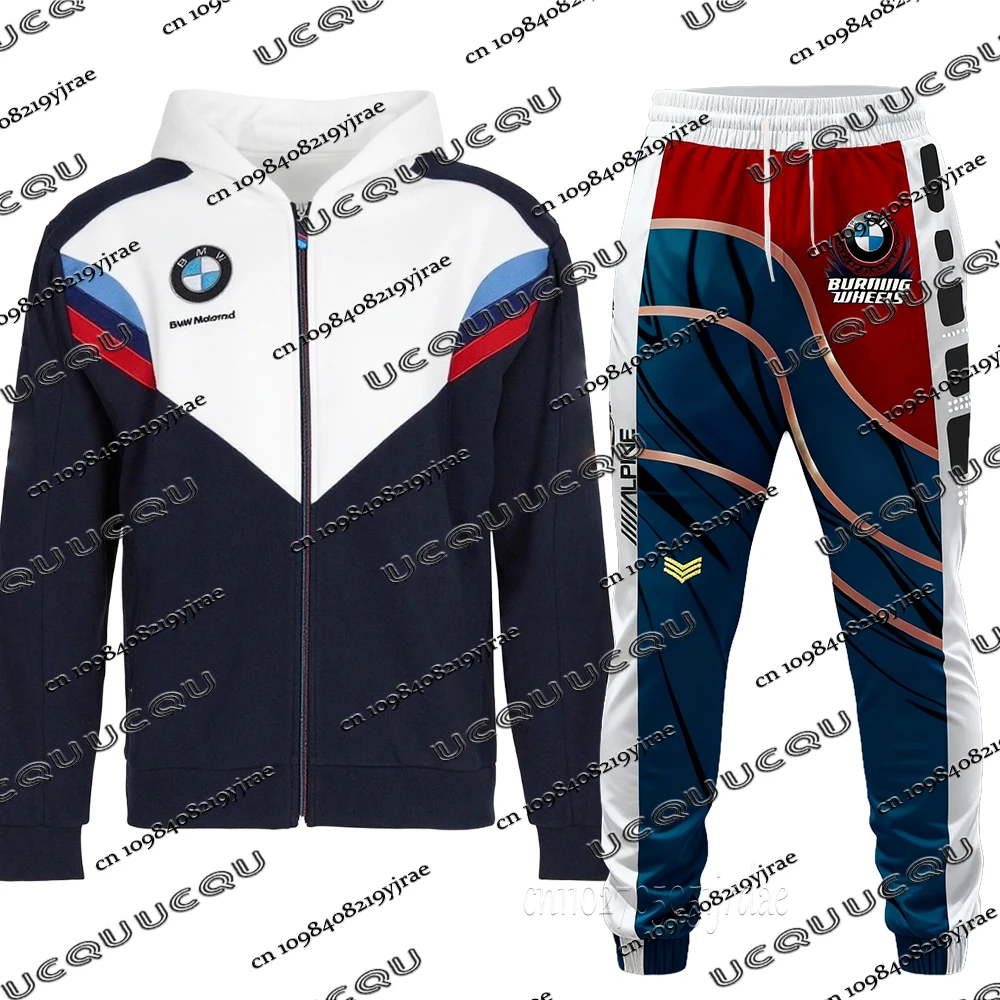 BMW جديد سستة هوديس مع السراويل الخريف الشتاء BMW طويلة الأكمام زمم بلوزات بناطيل كاجوال دراجة نارية بنطلون للرجال