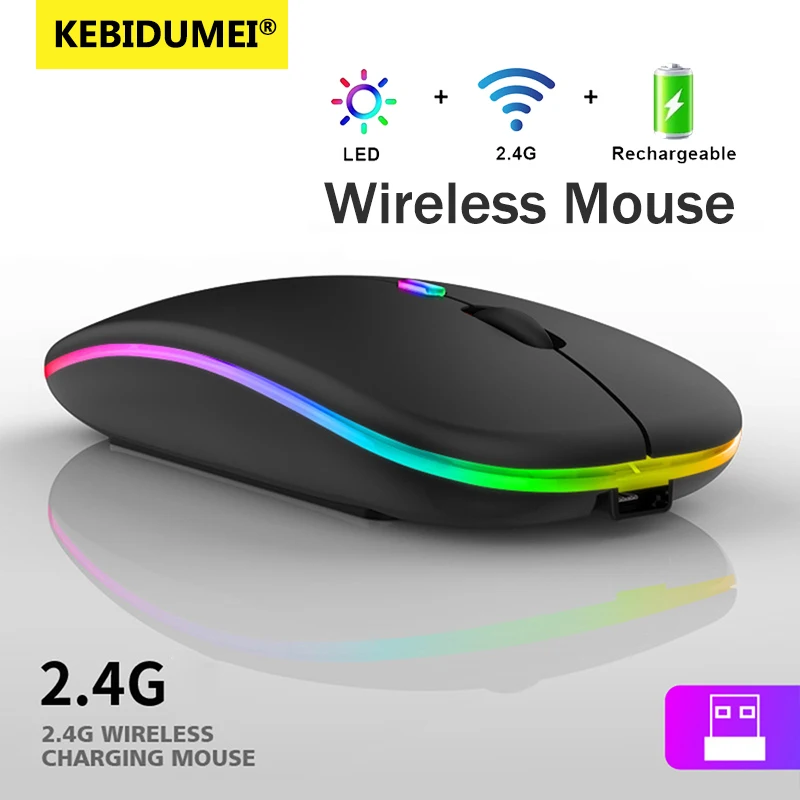 1600DPI 2.4Ghz Wireless Mouse Ergonomic Silent Mouse Rechargeable RGB Backlight Mice USB Receiver For Laptop PC Tablet Mute Mice