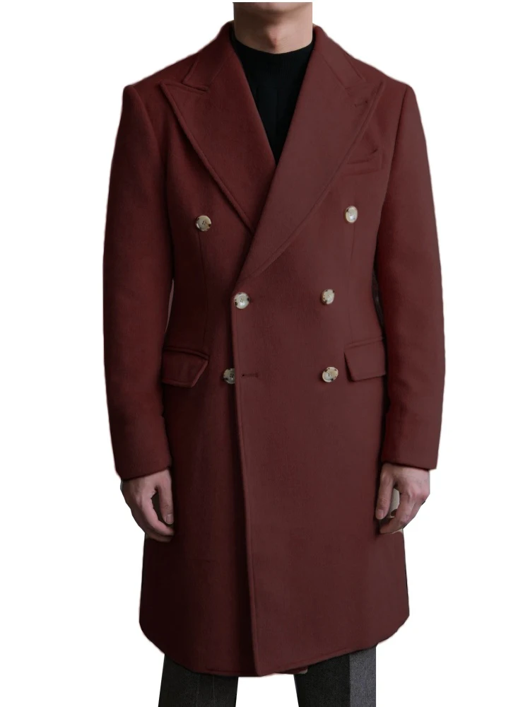 Nuevo abrigo largo de algodón Otoño Invierno cuello plano Color puro Casual negocios mezcla de lana Slim Fit traje de moda chaquetas cortavientos