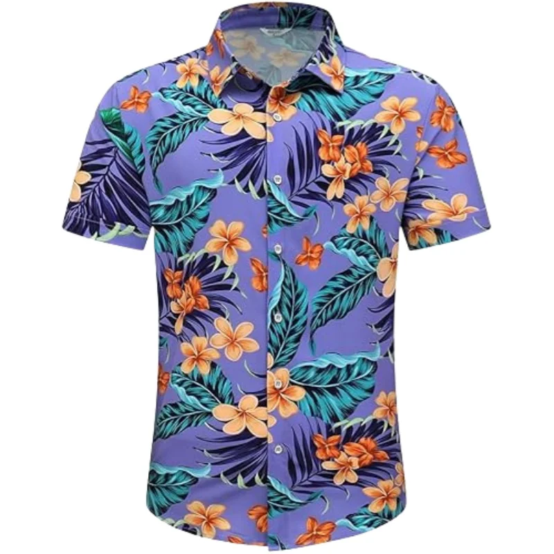 

Летние гавайские рубашки для мужчин, красивая модная блузка с цветочным принтом, отпускная пляжная повседневная рубашка с коротким рукавом с принтом для мужчин