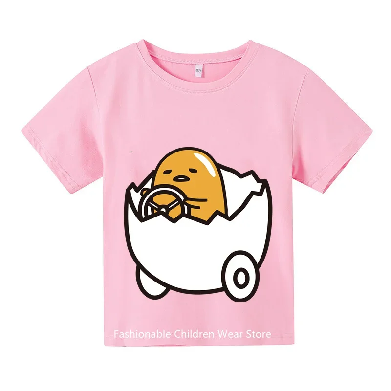 Gudetama เสื้อผ้าเด็กผู้ชายแขนสั้นสำหรับเด็กผู้หญิง, เสื้อยืดแขนสั้นลายการ์ตูนสำหรับเด็กผู้ชายฤดูร้อน