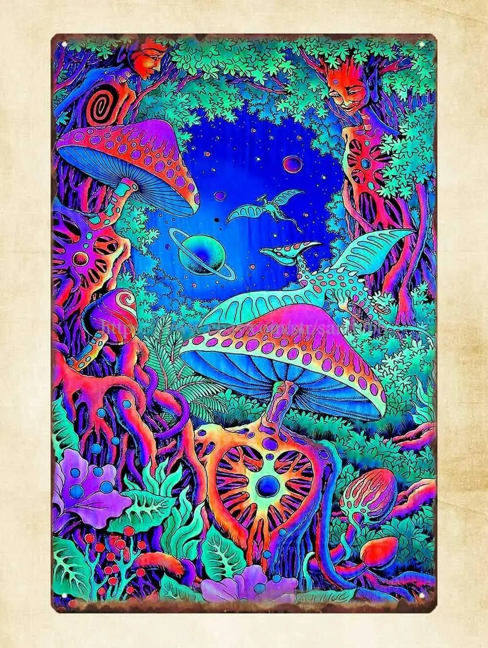 Pzecaru Vintage Chic Metal Tin Sign Trippy Psychedelic Art Mushroom Retro Wall Home Bar Pub Vintage Cafe Decor 8x12 Inch