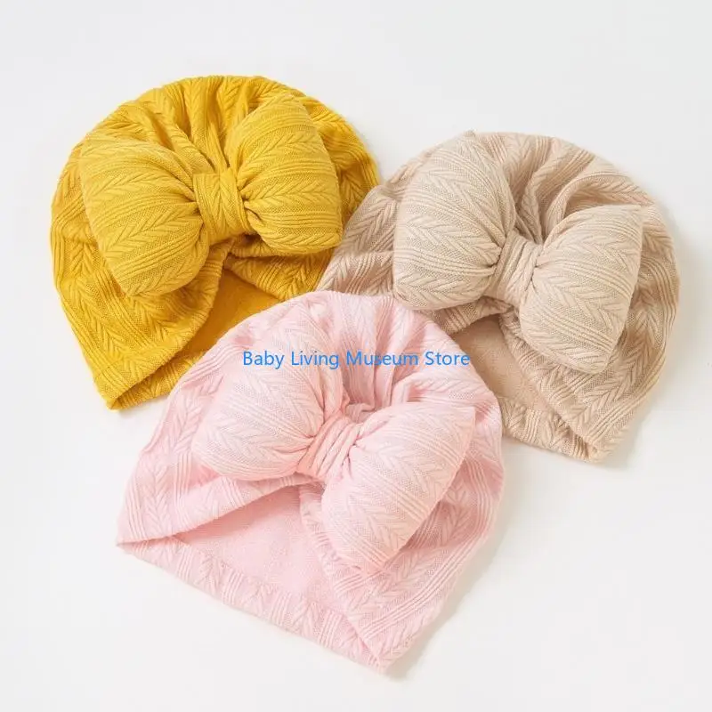 

P31C Girls Headwear Toddler Elastic Bonnet Caps Baby Turban Hat Bowknot Pullover Hat