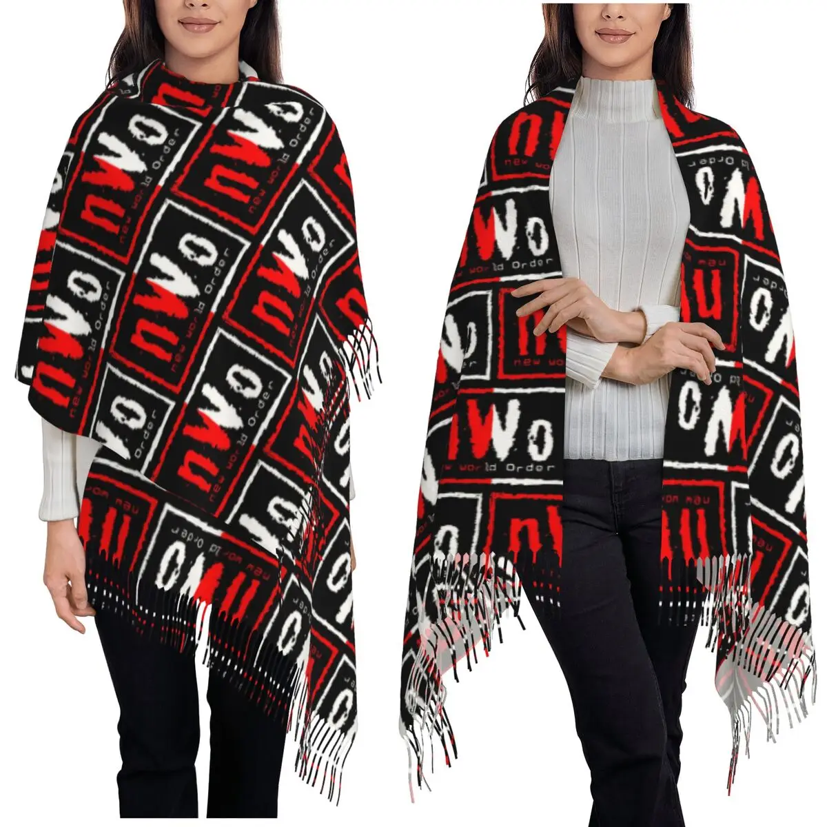 NWO New World Order Wrestling Scarf Tassel Scarves for Women Soft Warm Shawls and Wraps Large Fall Winter Shawl Wrap