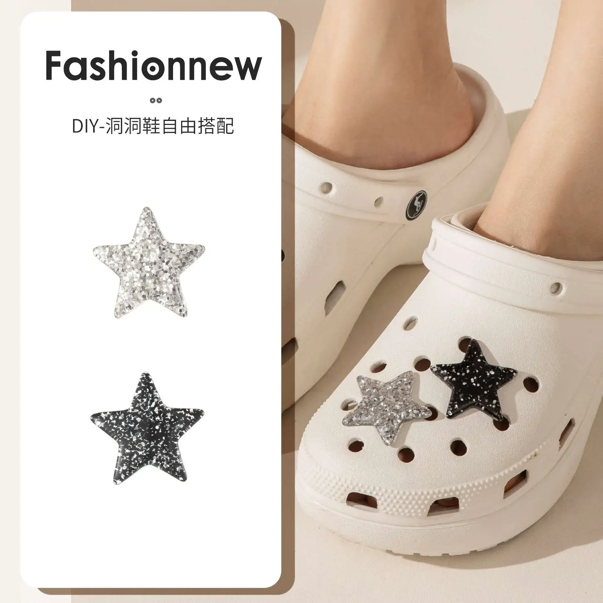

1 PCS Sparkling Stars Shoe Charms Black Silver Pentagram Shoes Decoration Kids Adult DIY Shoe Buckles Slipper Accessories New