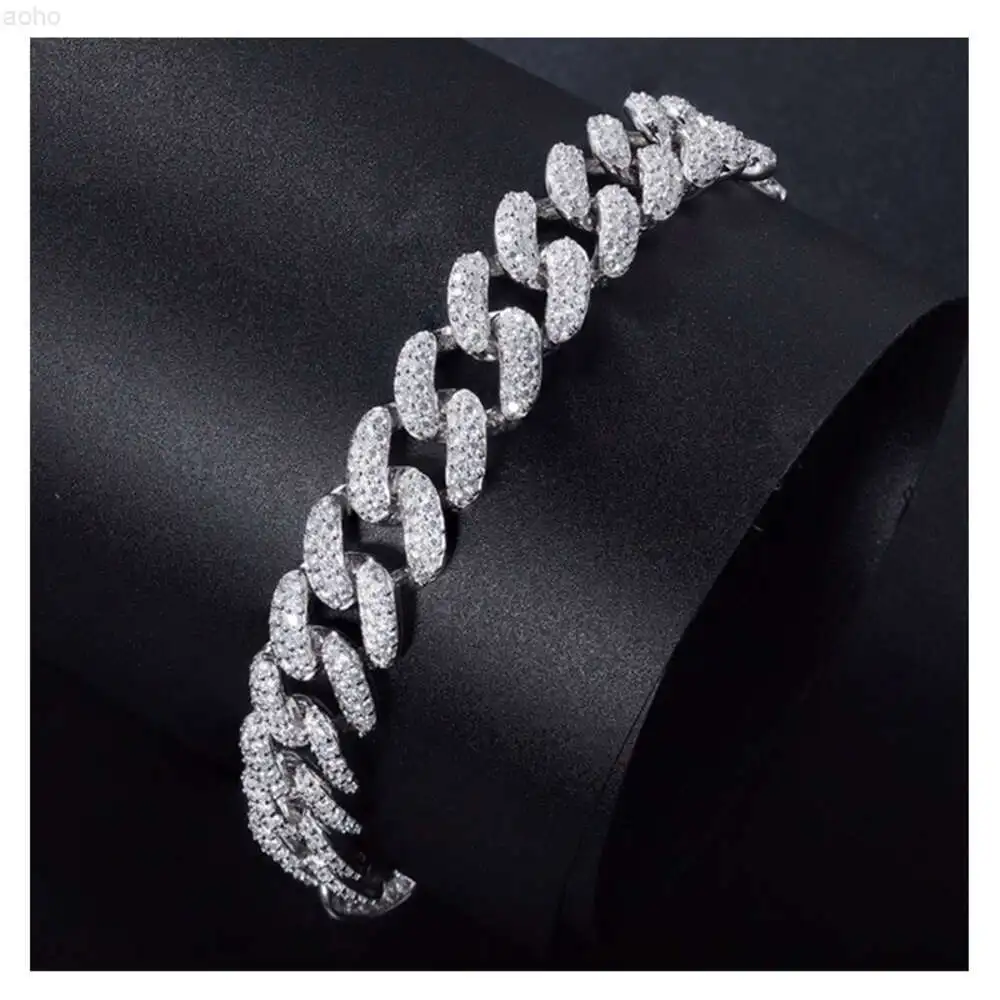 Hip Hop Iced Out 3 Row Cuban Link Bracelet 925 Sterling Silver Vvs Vs Moissanite Diamond Bracelet Anniversary Gift Bracelet