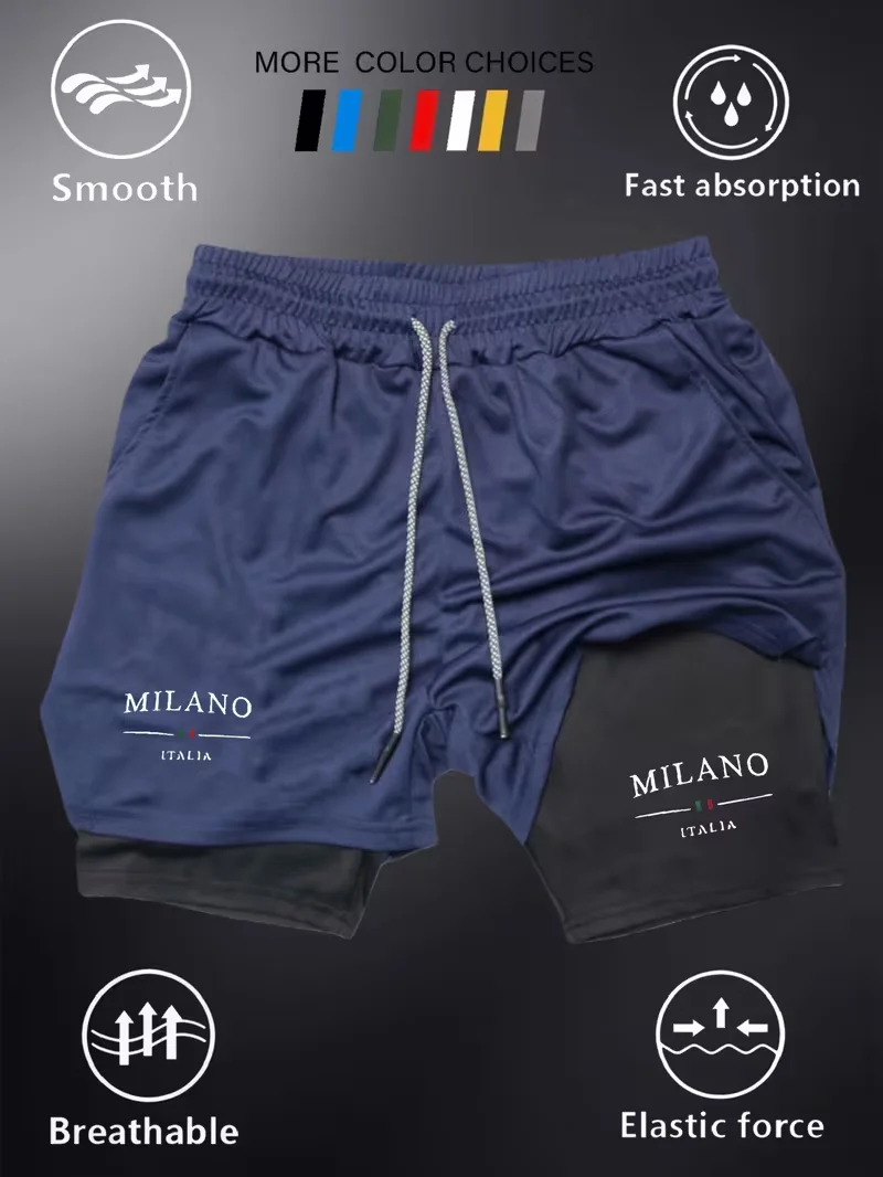 

Men's fashionable sports shorts quick drying 2-in-1 multifunctional fitness pants suitable for casual fashion outdoor gym summer