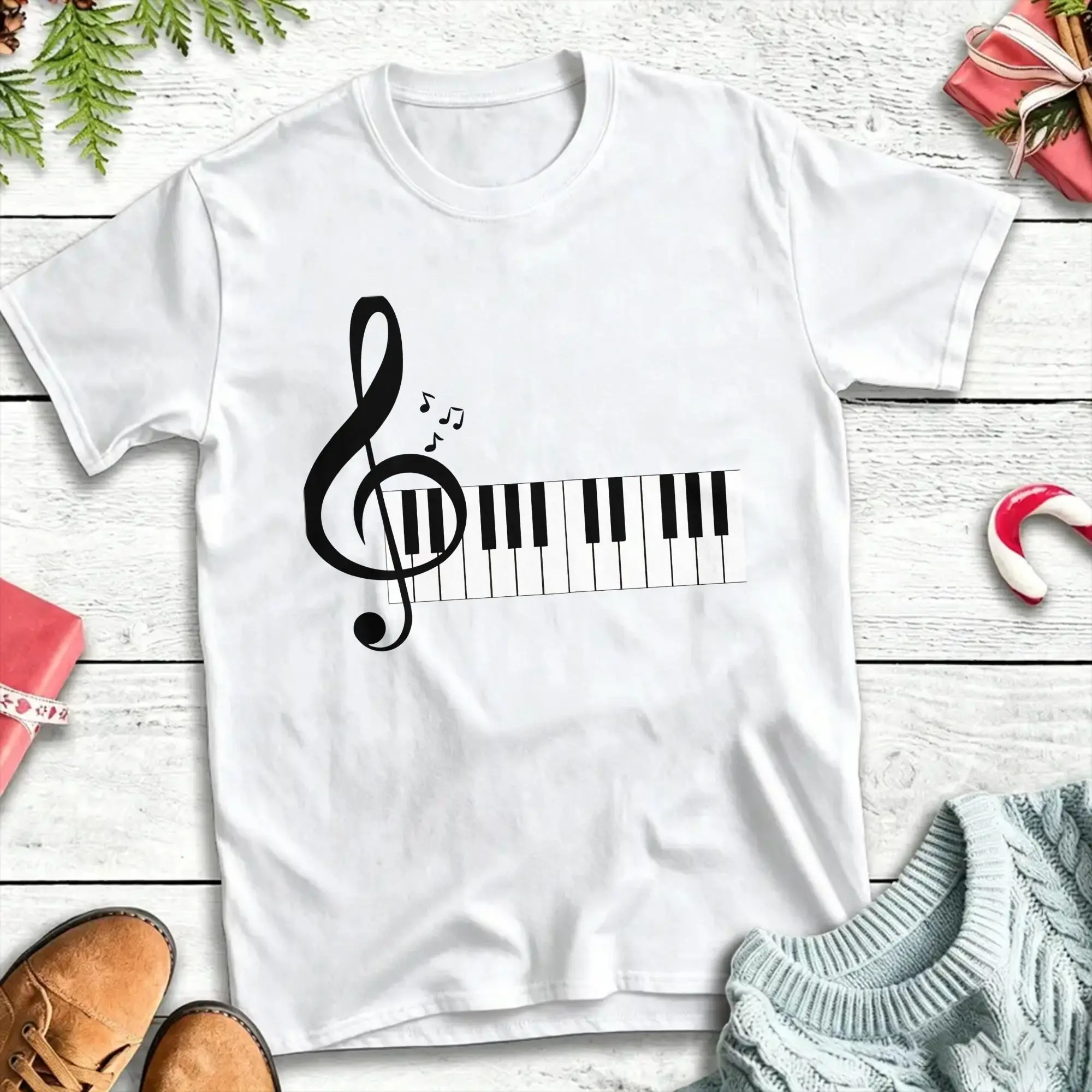 Piano Key Treble Clef  T Shirt Summer  Y2K Funny T-Shirts 100% Cotton Harajuku Tshirt For Men's Casual Tops
