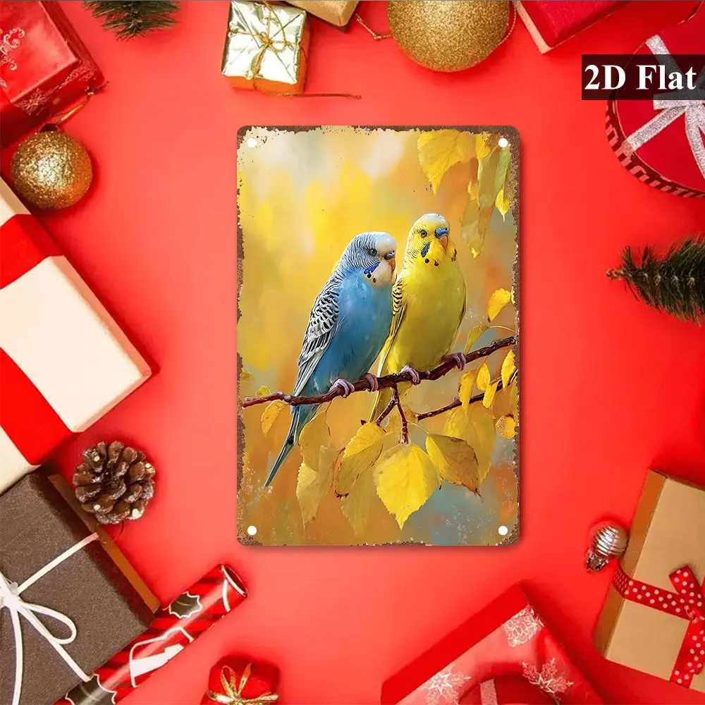 Vintage Budgie Metal Wall Art - Colorful Parakeet Birds Iron Sign for Home Cafe, Retro Pet Bird Lover Gift