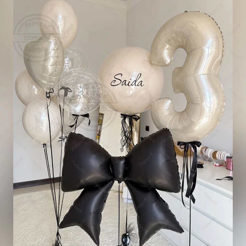 18 Stück schwarze Schleife Liebesballon cremeweiße Zahl Geburtstagsballon Set Geburtstagsparty Dekoration Festival Fotografie Requisiten