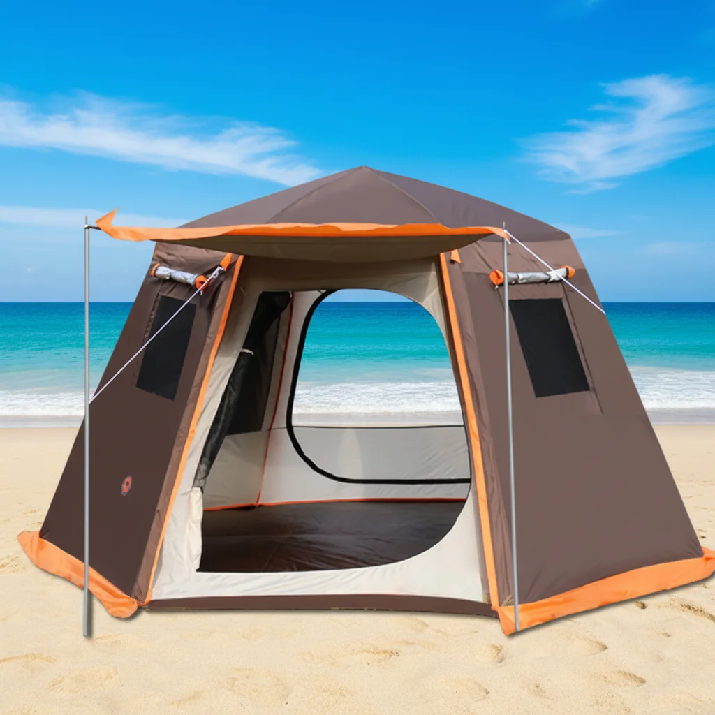 Outdoor Automatic Four-season Tent 5-8 People Sunscreen Rainstorm Camping Aluminum Hexagonal Fiberglass Oxford Fabric