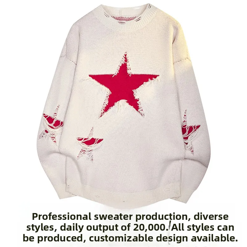 

Loose Fit Teenage Boy's Knitted Sweater Star Pattern Polyester Fiber Long Sve round Ne Easy to Wear Ci Walk Suitable