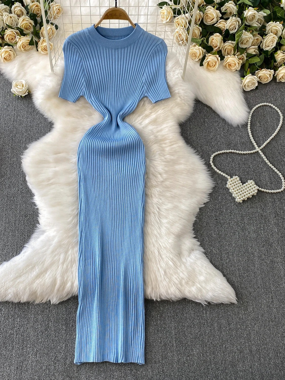 Coreano sle redondo ne malha dr feminino verão fino ajuste elástico emagrecimento base camada saia cintura alta comprimento médio