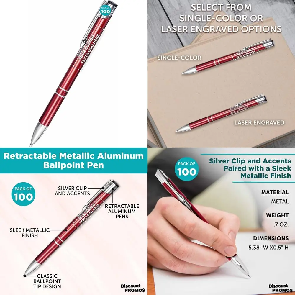 

Customized Ballpoint Pens - Aluminum Set of 100, Bulk Personalized Pack with Black Ink, Ideal for Offices, Schools, and Business