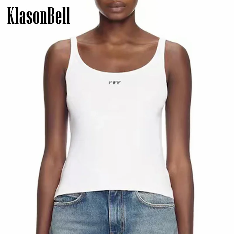 7.5 KlasonBell Women Embroidery Spaghetti Strap Camisole U-Neck Stretch Knit Slim Short Tank Top