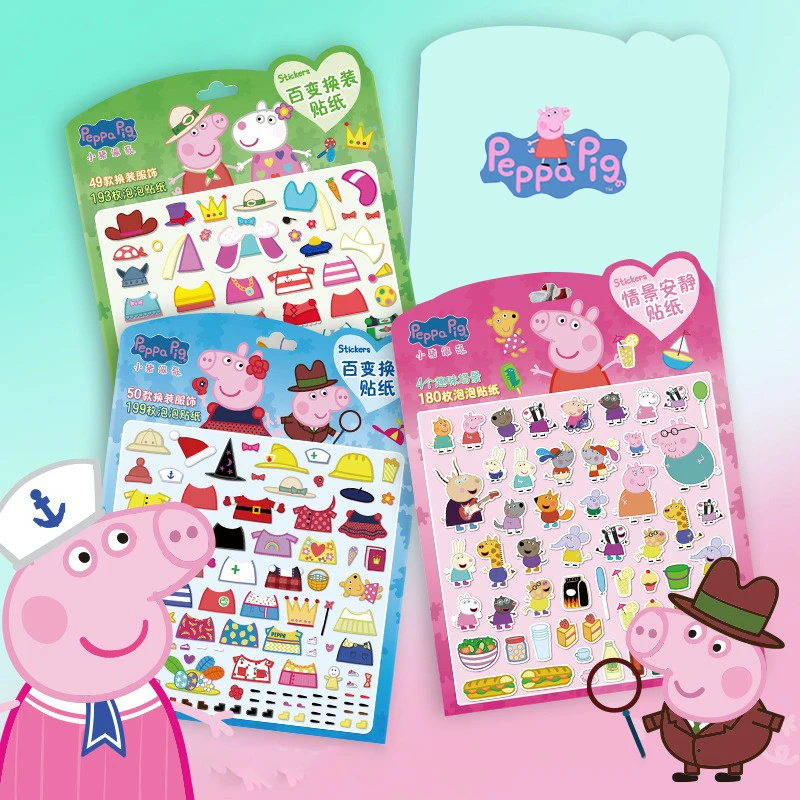 Libro de pegatinas de Peppa Pig, libro silencioso reutilizable para disfrazarse, juguetes educativos para niños de 3 a 6 años, juego de pegatinas de dibujos animados para cumpleaños de niños