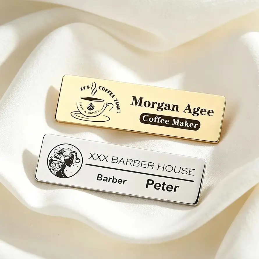 Broche en acier inoxydable gravée sur mesure, photo et texte gravés au laser, étiquette nominative en métal durable, meilleurs cadeaux d'affaires exquis