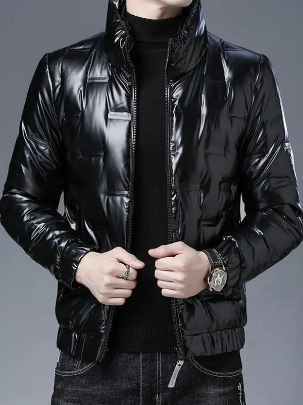 

New Men's Lightweight Stand Collar iny Wa-Free Cotton Jaet Winter Trendy Sli Warm Thi Cotton Padded Coat