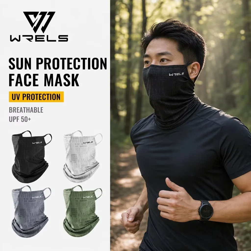 WRELS Neck Gaiter UPF 50+ Sun Protection Face Mask Ice Silk Cooling Breathable Bandana Ear Loop Men Women Sunscreen Balaclava