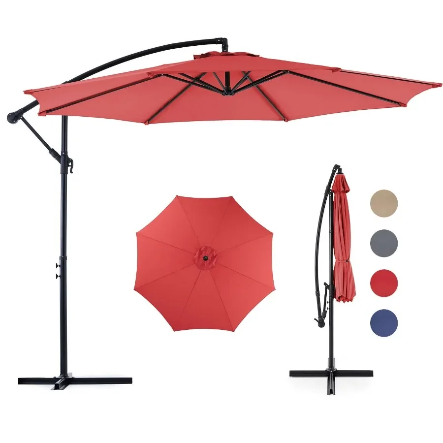 

10FT Patio Umbrellas for Pool Garden Backyard Market, Aluminum Frame with Red Polyester Canopy, UV Protection Tilt Function
