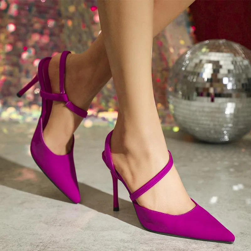 Sexy Pointed Toe Thin High Heels Women Pumps Fashion One Strap Satin High Heeled Sandals for Women Banquet Wedding Ladies Shoes