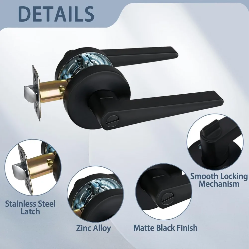 Black Door Lever for Bedroom & Bathroom Solid Privacy Door Lever with MatteBlack Finish, MD8820-DB-BK-10P