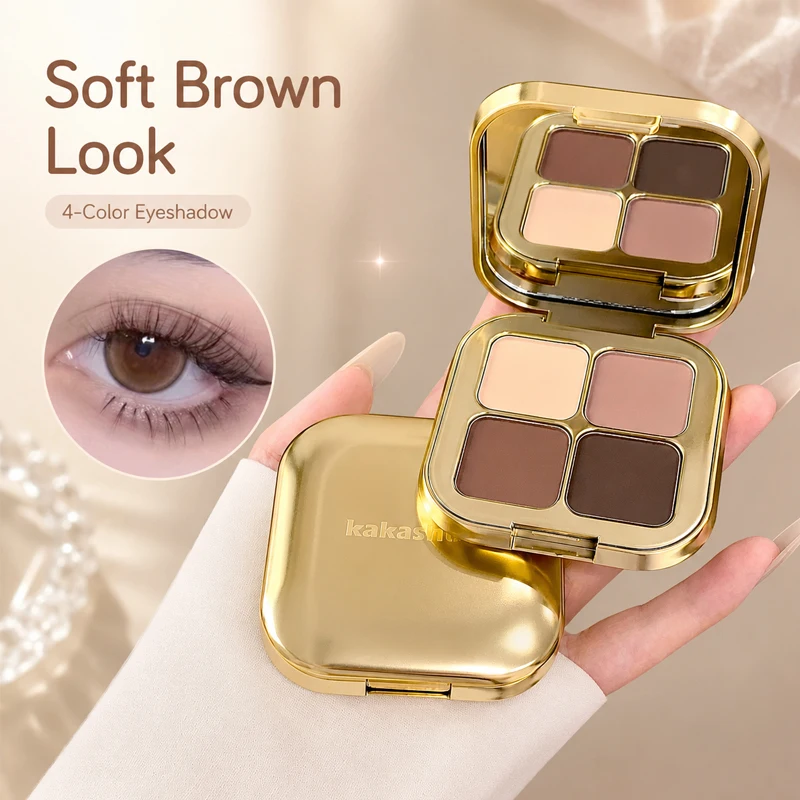 KAKASHOW 4 Color Eyeshadow Palette Matte Shimmer Glitter High Pigment Blendable Nude Pink Brown Eye Makeup Compact Long Lasting