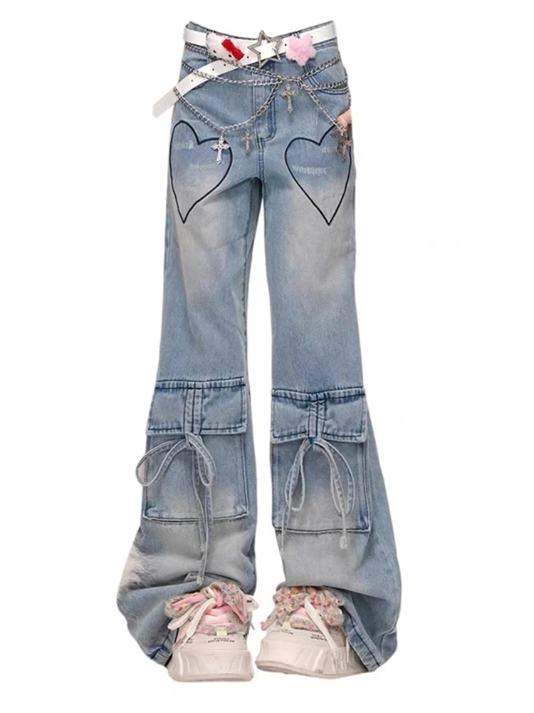 

Women Trashy Y2k Bell Bottoms Japanese 2000s Gyaru Streetwear Denim Pants Long Trousers Flare Jean Grunge Harajuku Cyber Punk