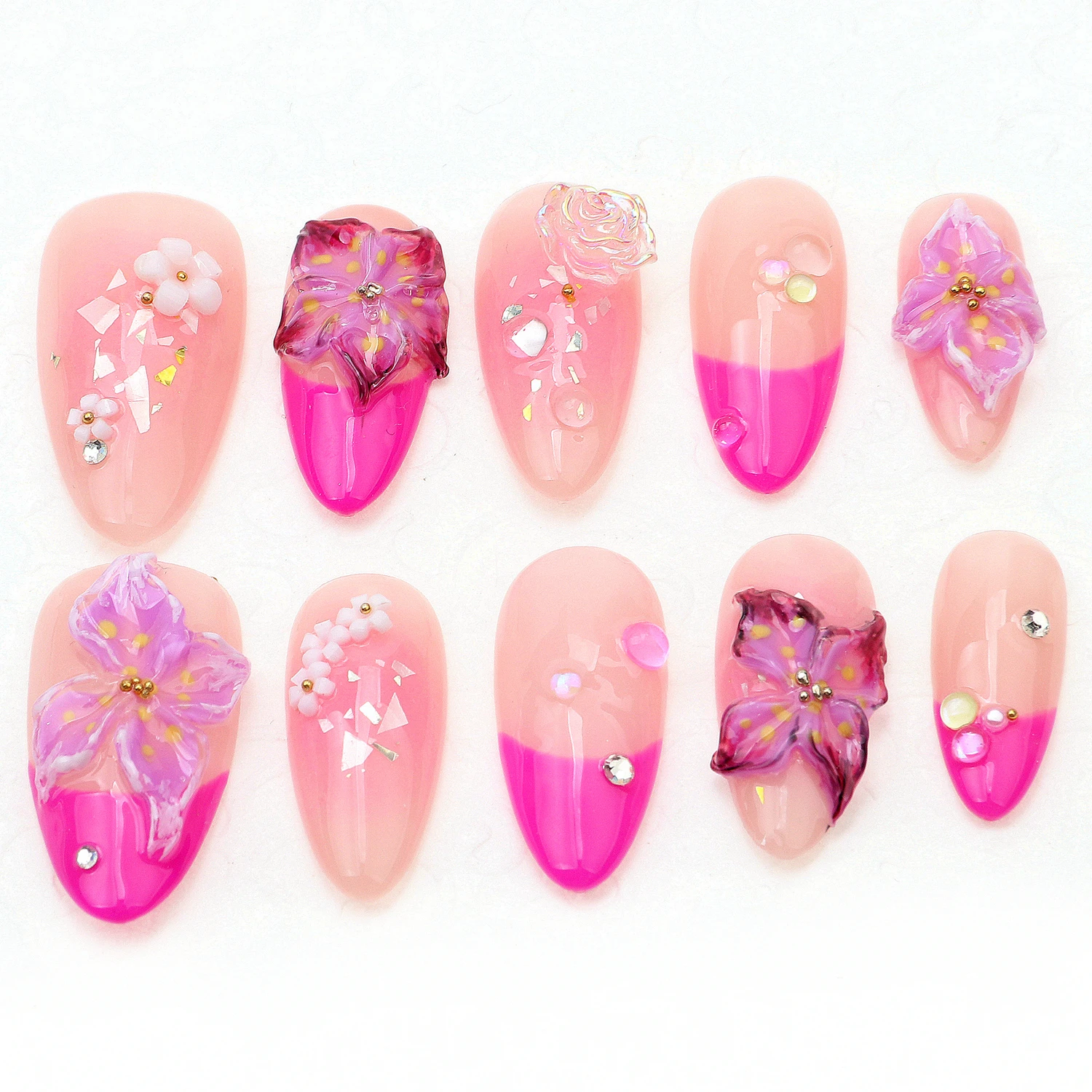 10Pcs 3D Flower Press On Nails,handmade nails,FreeStyle Nail Set,Autumn Nails,Acrylic Fake Holiday Floral Nails,y2k nails