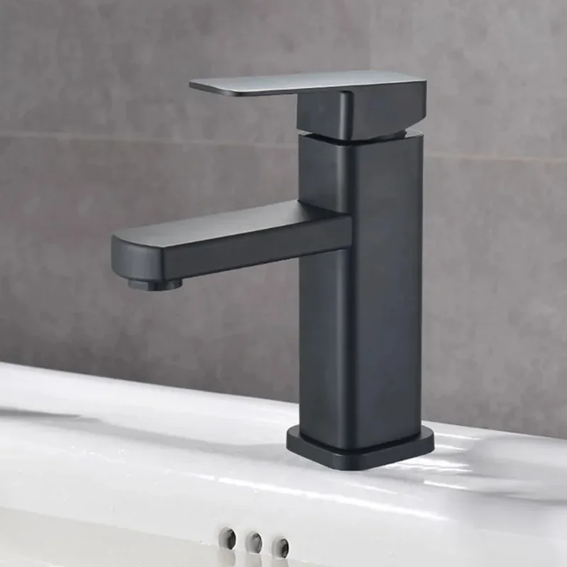 Basin Single Hole Black Faucet 304 Stainless Steel Single Cold Sink Faucet Bathroom Counter Basin Faucet Bathroom Faucets