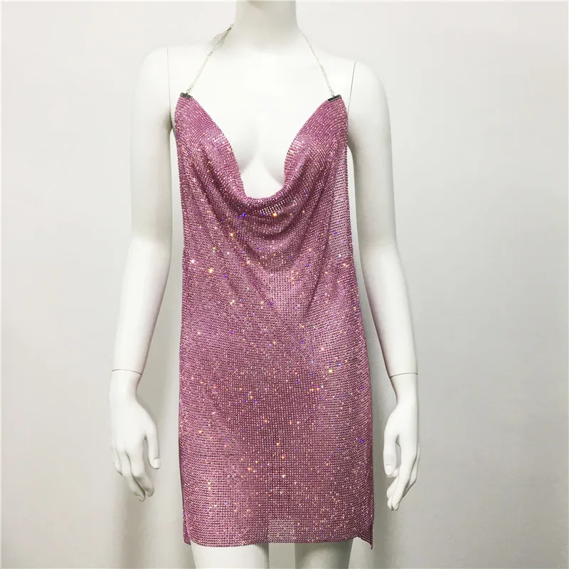 بريق حجر الراين عارية الذراعين المرأة فستان مثير قطع مساء حفلة كلوبوير فساتين Bodycon صغيرة مهرجان الهذيان الزي Vestido