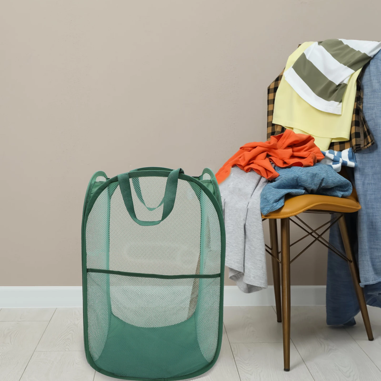 

Collapsible Laundry Basket Foldable Hamper Large Capacity Nylon Mesh Storage ganizer Green Horizontal Portable Clothes Basket