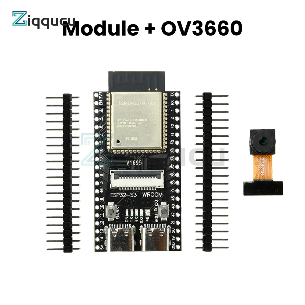 لوحة تطوير ESP32-S3-CAM - وحدة WiFi Bluetooth مع واجهة ESP32-S3-N16R8 المزدوجة من النوع C