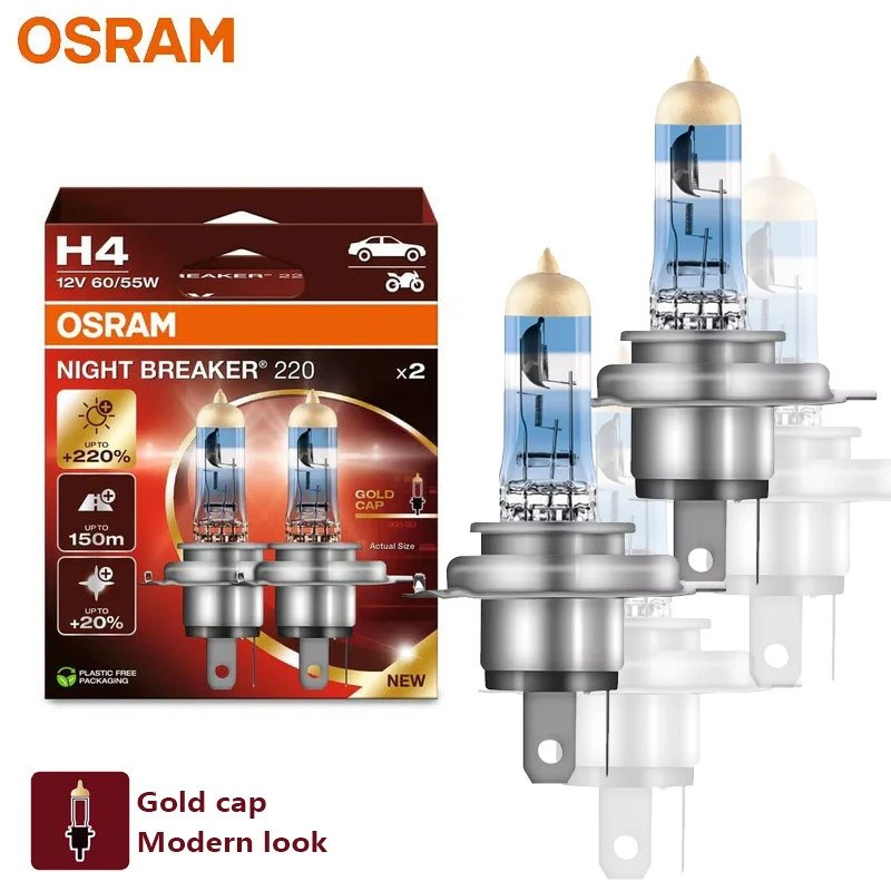 64193NB220 OSRAM Car Halogen Headlight H4 Night Breaker 220 12V 60/55W +220% Bright +150m Long Beam Power Original Lamps Germany