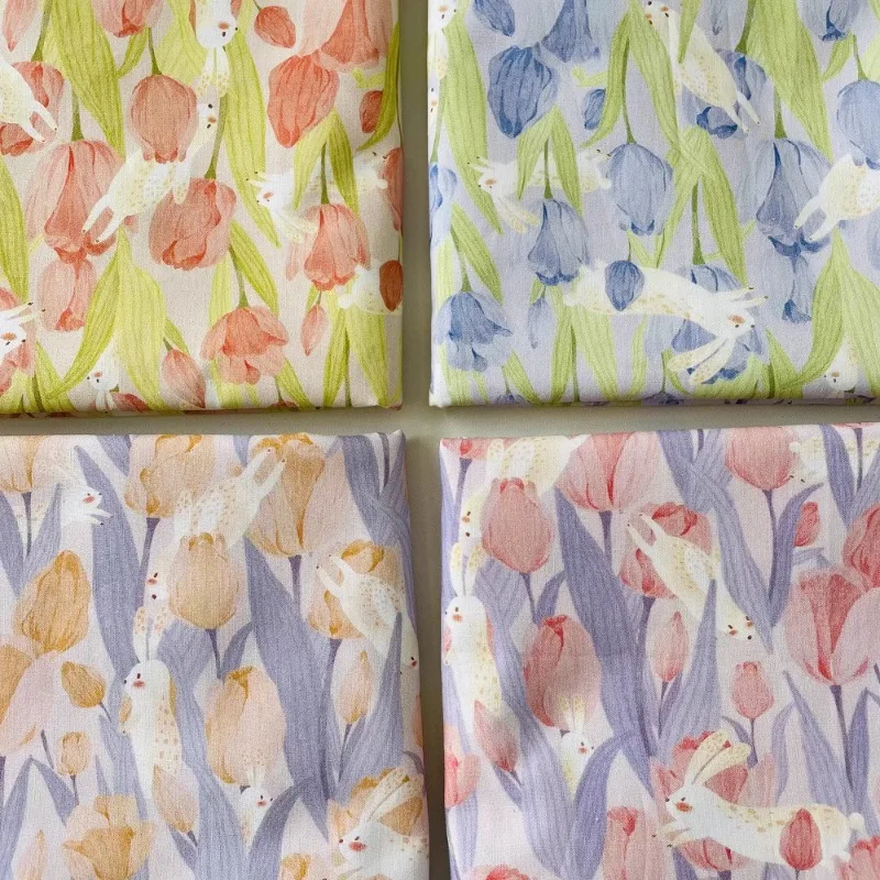 Tulip Printed Fragmented Flowers Pure Cotton Fabric for Dress Designer Diy Sewing Material By The Meter Wholesale Cloth