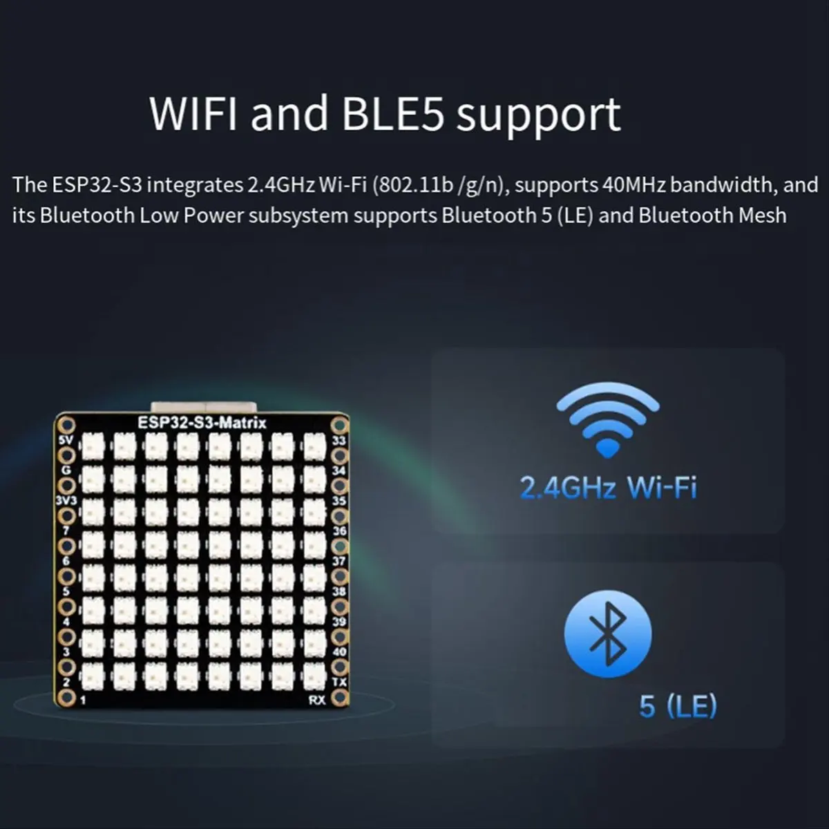 SWXF ESP32-S3 carte de micro-dévelopment chapeau 8x8 LED matrice Wi-Fi + Bluetooth carte de développement basse énergie